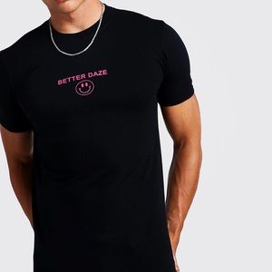 NEW Mens BoohooMAN Better Daze Smiley Retro Graphic T-Shirt - Black Size Medium